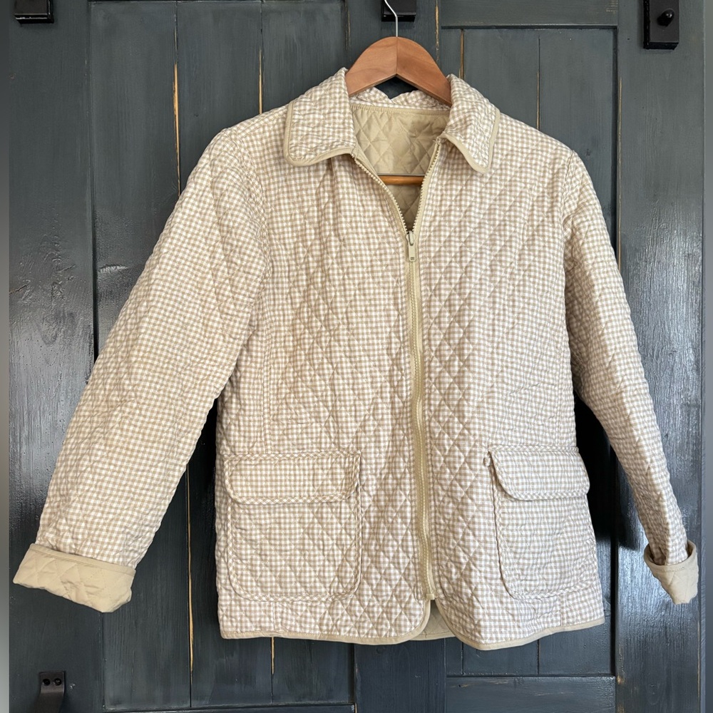 VTG BILL BLASS Quilted REVERSIBLE Cream/ Check pattern Women's Jacket sz M